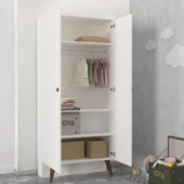 Dekorister Lora Baby 2 Kapaklı Dolap  Bebek Odası Gardrop Beyaz - Ceviz - 3