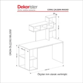 Dekorister Coral Kitaplıklı Çalışma Masası Beyaz-Cordoba thumbnail 5