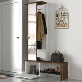 Dekorister Exclusive Ponte Aynalı Portmanto Beyaz-Ceviz thumbnail 3