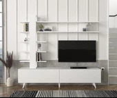 Dekorister Aleyna Duvar Raflı Kitaplıklı Tv Ünitesi Beyaz - 2