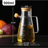 Kapris 2 Adet Bambu Kapaklı Borosilikat Cam Yağlık Sirkelik 900ml 9928 - 3