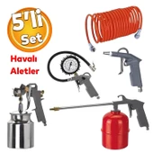 Havalı Alet Seti 5 Parça Metal Depolu Boya Mazot Yağ Hava Lastik Şişirme Tabancası Spiral Hortum - 1