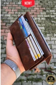 Hakiki Deri Telefon Bölmeli Mıknatıslı Ve Fermuarlı Uzun El Cüzdanı Portföy Kartlık Crazy Kahverengi thumbnail 5