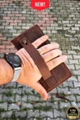 Hakiki Deri Telefon Bölmeli Mıknatıslı Ve Fermuarlı Uzun El Cüzdanı Portföy Kartlık Crazy Kahverengi thumbnail 2