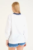Kadın Kelebek Baskılı Polo Yaka Sweatshirt Lacivert - 6