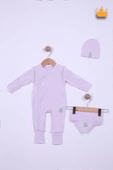 Babyhola 48cm Prematüre Serisi %100 Pamuk Dıştan Dikişli Boydan Çıtçıtlı Tulum Bere Önlük Takım 22432 - 1