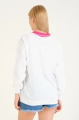 Kadın Baskılı Polo Yaka Sweatshirt Pembe - 6