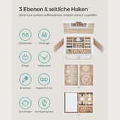 SONGMICS Mücevher Kutusu, 2 Çekmeceli Düzenleyici, Aynalı Kilitlenebilir Çanta, Portatif Seyahat Çantası, Yüzükler, Bilezikler, Küpeler, Kolyeler, Kadife Astar, Hediyelik, Beyaz JBC121W - 3