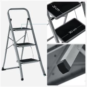 SONGMICS 3 Basamaklı Merdiven, Katlanır Merdiven, Kaymaz Lastikle Kaplı 20 cm Genişliğinde Basamaklar, Lastik Ayaklar, Küpeşte, Max. Statik Yük 150 kg, Çelik, Gri ve Siyah GSL003GY01 - 5