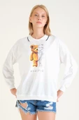 Kadın Baskılı Polo Yaka Sweatshirt Beyaz - 2