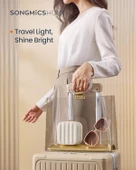 SONGMICS HOME ANAH Koleksiyonu JBC179W01 Seyahat Takı Kutusu, Aynalı Küçük Organizatör, 4.1 x 4.1 x 2.4 İnç, Dikişli PU Yüzey, Taşınabilir, Fermuarlar, Hediye Fikri, - 2