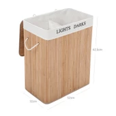 SONGMICS 100L (62,5 x 52 x 32 cm) çamaşır sepeti bambu katlanabilir çamaşır kutusu, 2 bölmeli, çıkarılabilir çamaşır sepeti, çıkarılabilir çamaşır sepeti., Bambu, natürel, LCB64Y - 5