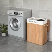 SONGMICS 100L (62,5 x 52 x 32 cm) çamaşır sepeti bambu katlanabilir çamaşır kutusu, 2 bölmeli, çıkarılabilir çamaşır sepeti, çıkarılabilir çamaşır sepeti., Bambu, natürel, LCB64Y - 3
