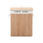 SONGMICS 100L (62,5 x 52 x 32 cm) çamaşır sepeti bambu katlanabilir çamaşır kutusu, 2 bölmeli, çıkarılabilir çamaşır sepeti, çıkarılabilir çamaşır sepeti., Bambu, natürel, LCB64Y - 2