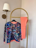 Ebruli Baskılı Sweatshirt Altı Fitilli 2'li Takım - 1