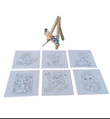 Şövaleli 6'lı Mini Boyama Tuval (15x15cm) Seti 6 Renk Akrilik Boya ve Fırça Seti - 2 Adet SET - 6