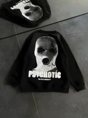 Kışlık Bisiklet Yaka Baskılı SweatShirt - Siyah - 1