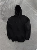 Kapşonlu Üç İplik Penye Basic SweatShirt - Siyah - 2