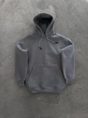 Kapşonlu Üç İplik Penye Basic SweatShirt - Boyalı Gri - 2