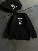 Kışlık Bisiklet Yaka Baskılı SweatShirt - Siyah - 2