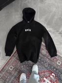 Uzun Kol Kapşonlu Göğüs Baskılı SweatShirt - Siyah - 2
