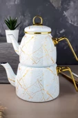 Nishev.com Evini Sev Elite Class Kırık Mermer Desenli Çaydanlık – Beyaz - 2