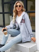 Unisex Bej Boston Baskı Kapüşonlu Hırka - 6