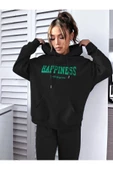 Kadın Happiness Baskılı Oversize Kapüşonlu Takım - 3