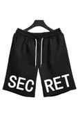 Erkek Siyah Secret Baskılı Oversize Şort - 1