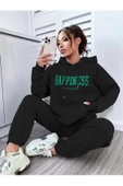 Kadın Happiness Baskılı Oversize Kapüşonlu Takım - 2