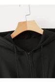 Kadın Fermuarlı Oversize Kapşonlu Crop Hırka - 11