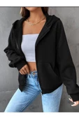 Unisex Siyah Kelebek Sırt Baskılı Ince Mevsimlik Kapşonlu Oversize Hırka - 3