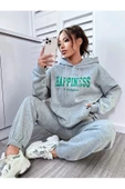 Kadın Happiness Baskılı Oversize Kapüşonlu Takım - 5