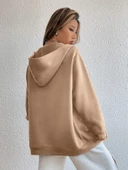 Unisex Bej Boston Baskı Kapüşonlu Hırka - 5
