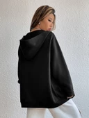 Unisex Bej Boston Baskı Kapüşonlu Hırka - 8