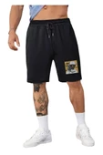 Erkek Siyah Gangsta Baskılı Oversize Şort - 1