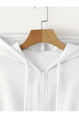 Kadın Fermuarlı Oversize Kapşonlu Crop Hırka - 4