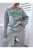 Kadın Happiness Baskılı Oversize Kapüşonlu Takım - 8