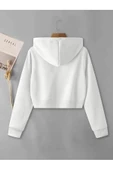 Kadın Fermuarlı Oversize Kapşonlu Crop Hırka - 3