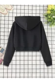 Kadın Fermuarlı Oversize Kapşonlu Crop Hırka - 7