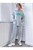Kadın Happiness Baskılı Oversize Kapüşonlu Takım - 6