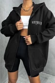 Unisex Gri Wrst Sırt Baskılı Ince Mevsimlik Kapşonlu Oversize Hırka - 4