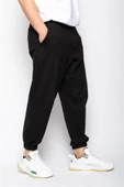 Erkek Siyah Paça Lastikli Oversize Eşofman Alt - 1