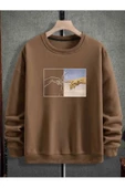 Erkek El Baskı Bisiklet Yaka Sweatshirt - 10