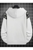 Erkek Dikey Baskılı Desenli Oversize Kapşonlu Sweatshirt thumbnail 5