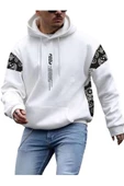 Erkek Dikey Baskılı Desenli Oversize Kapşonlu Sweatshirt thumbnail 1