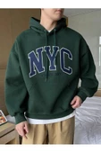Erkek Siyah Nyc Baskılı Oversize Kapşonlu Sweatshirt - 10