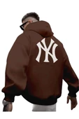 Erkek Ön Arka NY Baskılı Kapüşonlu Sweatshirt thumbnail 2