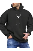 Erkek Geyik Baskı Kapüşonlu Sweatshirt - 3