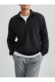 Erkek Yarım Fermuarlı Oversize Polo Yaka Sweatshirt - 6